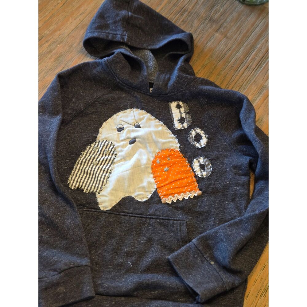 Halloween unisex kids hoodie "Boo", ghost handstitched patchwork, size 10-12